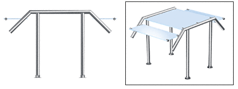 C.R. Laurence CRL Contemporary 308 Series Sneeze Guard - 1-1/2&quot; Polished Stainless Tubing, Glass On Slants and Top Only Moveable Glass  | SG5308PS