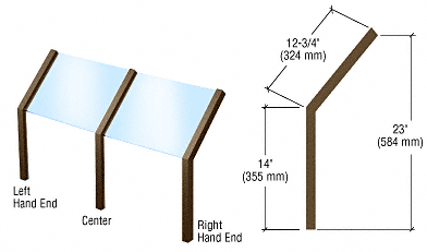 C.R. Laurence CRL Duranodic Bronze Sculptured Series Open Front, Glass On Slant Aluminum Sneeze Guard - Right Hand End Post Only | SG625DU