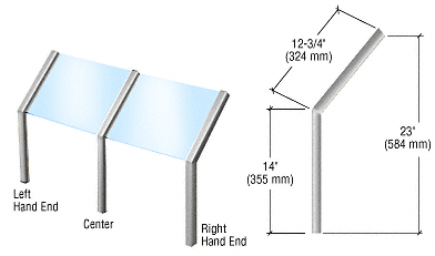 C.R. Laurence CRL Brite Anodized  Sculptured Series Open Front, Glass On Slant Aluminum Sneeze Guard - Center Post Only | SG650BA