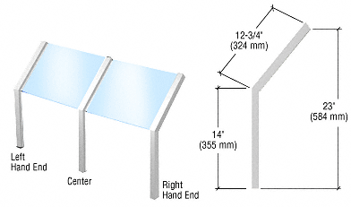C.R. Laurence CRL Satin Anodized Sculptured Series Open Front, Glass On Slant Aluminum Sneeze Guard - Center Post Only | SG650SA