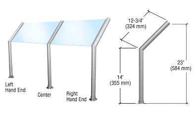 C.R. Laurence CRL Brushed Stainless Elegant Series Open Front, Glass On Slant Stainless Steel Sneeze Guard - Right Hand End | SG825BS
