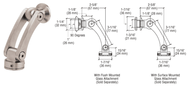 C.R. Laurence CRL Glass-to-Wall Arch Swivel Fitting  | SGF01BGW
