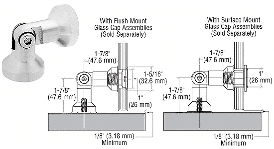 C.R. Laurence CRL Glass-to-Wall Single Pivot Column Series Swivel Fitting | SGF41BGW