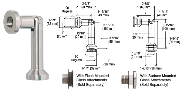 C.R. Laurence CRL Glass-to-Glass Column Swivel Fitting  | SGF64BGG