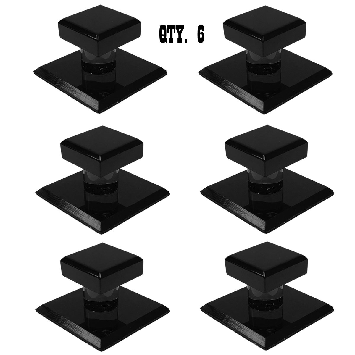 Black Acrylic Stick-On Mirror Knob - 1-3/4&quot; Square | Pack of 6 | SMPBKM6