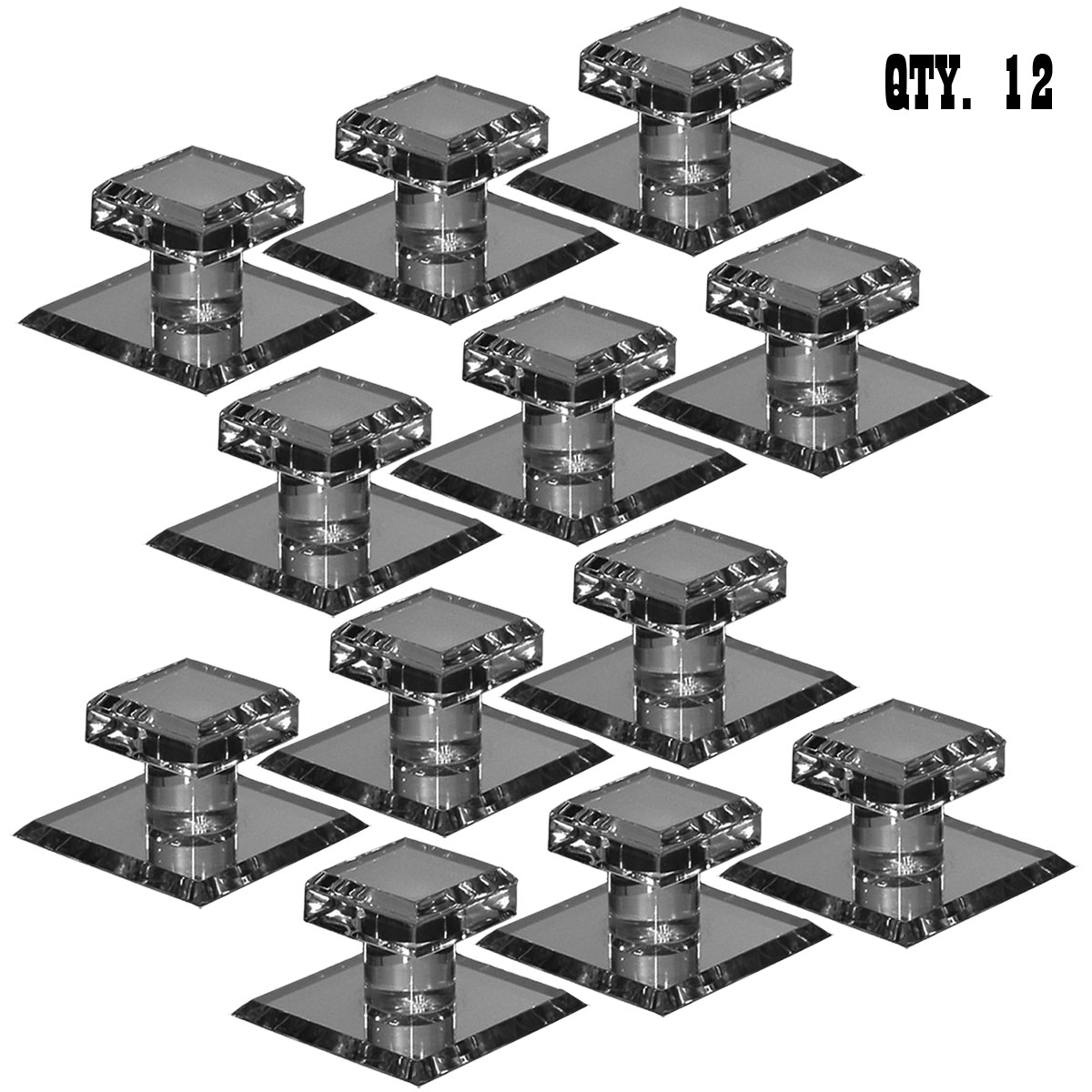 Clear Acrylic Stick-On Mirror Knob - 1-3/4&quot; Square | SMPC3 | Pack of 12 | SMPC312