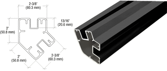 C.R. Laurence CRL Black Matte 72&quot; Long 2&quot; x 2-3/8&quot; Rectangular 135 Degree Post | SP572BL