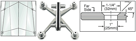 C.R. Laurence CRL Brushed Stainless 4-Way Regular Duty Fin Stabilized Glass-to-Glass Spider Fitting | SPF4BS