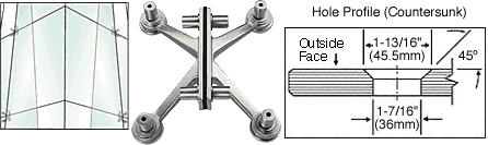 C.R. Laurence CRL Brushed Stainless 4-Way Heavy Duty Fin Stabilized Glass-to-Glass Spider Fitting | SPF4HBS