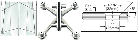C.R. Laurence CRL Polished Stainless 4-Way Regular Duty Fin Stabilized Glass-to-Glass Spider Fitting | SPF4PS