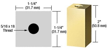 C.R. Laurence CRL Brass 1-1/4&quot; Square Standoff Base 2&quot; Long | SQ1252BR