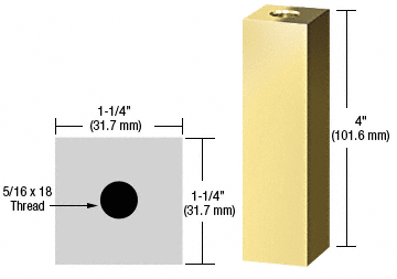 C.R. Laurence CRL Brass 1-1/4&quot; Square Standoff Base 4&quot; Long | SQ1254BR