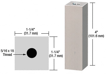C.R. Laurence CRL Satin Chrome 1-1/4&quot; Square Standoff Base 4&quot; Long | SQ1254SC