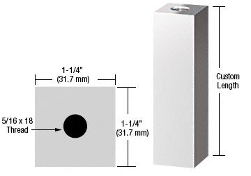 C.R. Laurence CRL Polished Stainless 1-1/4&quot; Square Standoff Base Custom Length | SQ125CPS