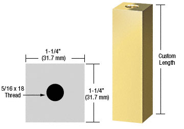 C.R. Laurence CRL Satin Brass 1-1/4&quot; Square Standoff Base Custom Length | SQ125CSB