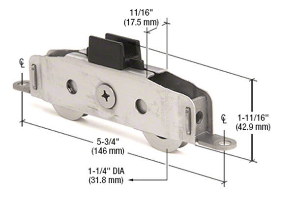 1-1/4&quot; Tandem Stainless Steel Sliding Glass Door Roller With 11/16&quot; Wide Housing for Milgard Doors | SS7710