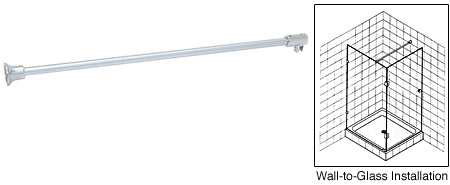 C.R. Laurence CRL Satin Chrome Frameless Shower Door Fixed Panel Wall-To-Glass Support Bar for 1/4&quot; to 5/16&quot; Thick Glass | SUP06SC