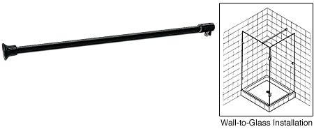C.R. Laurence CRL Black Frameless Shower Door Fixed Panel Wall-To-Glass Support Bar for 3/8&quot; to 1/2&quot; Thick Glass | SUP10BL