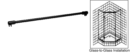 C.R. Laurence CRL Black Frameless Shower Door Fixed Panel Glass-To-Glass Support Bar for 3/8&quot; to 1/2&quot; Thick Glass | SUP20BL