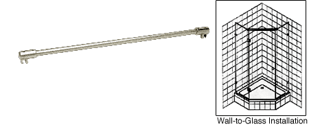 C.R. Laurence CRL Brushed Nickel Frameless Shower Door Fixed Panel Glass-To-Glass Support Bar for 3/8&quot; to 1/2&quot; Thick Glass | SUP20BN