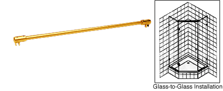 C.R. Laurence CRL Gold Plated Frameless Shower Door Fixed Panel Glass-To-Glass Support Bar for 3/8&quot; to 1/2&quot; Thick Glass | SUP20GP