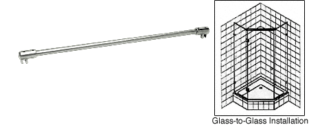 C.R. Laurence CRL Polished Nickel Frameless Shower Door Fixed Panel Glass-To-Glass Support Bar for 3/8&quot; to 1/2&quot; Thick Glass | SUP20PN