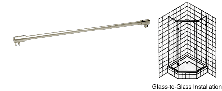 C.R. Laurence CRL Polished Nickel Frameless Shower Door Fixed Panel Glass-To-Glass Support Bar for 1/4&quot; to 5/16&quot; Thick Glass | SUP26PN