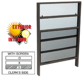 C.R. Laurence CRL Duranodic Bronze Finish 24&quot; X 36&quot; Vertical Sliding Service Windows with 1/4&quot; Vinyl Glazing and Screen  | V2436DU