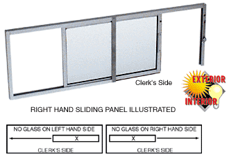 C.R. Laurence CRL Satin Anodized Horizontal Sliding Service Window X- or -X Format with  1/8&quot; &amp; 1/4&quot; Vinyl Only No Screen | SW1600A