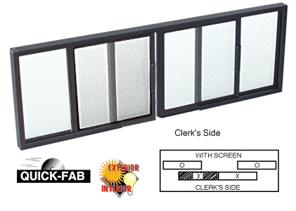 C.R. Laurence CRL Duranodic Bronze Horizontal Sliding Service Window OXO Format with 1/4&quot; Glass with Screen | SW2814DU