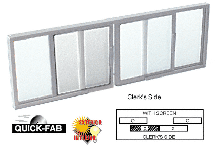 C.R. Laurence CRL Satin Anodized Horizontal Sliding Service Window OXO Format With 1/2&quot; Insulating Glass With Screen | SW3212A