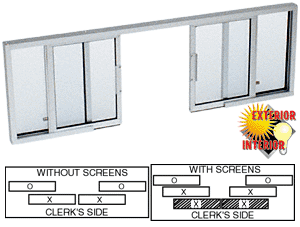 C.R. Laurence CRL Satin Anodized Horizontal Sliding Service Window OXXO Format with 1/4&quot; Glass with Screen | SW3614A
