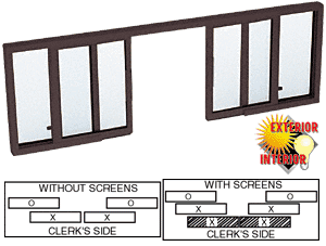 C.R. Laurence CRL Duranodic Bronze Horizontal Sliding Service Window OXXO Format with 1/8&quot; Glass with Screen | SW3618DU