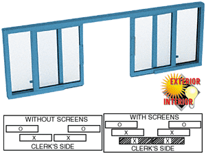 C.R. Laurence CRL Powder Painted Horizontal Sliding Service Window OXXO Format with 1/4&quot; Glass with Screen | SW3614P
