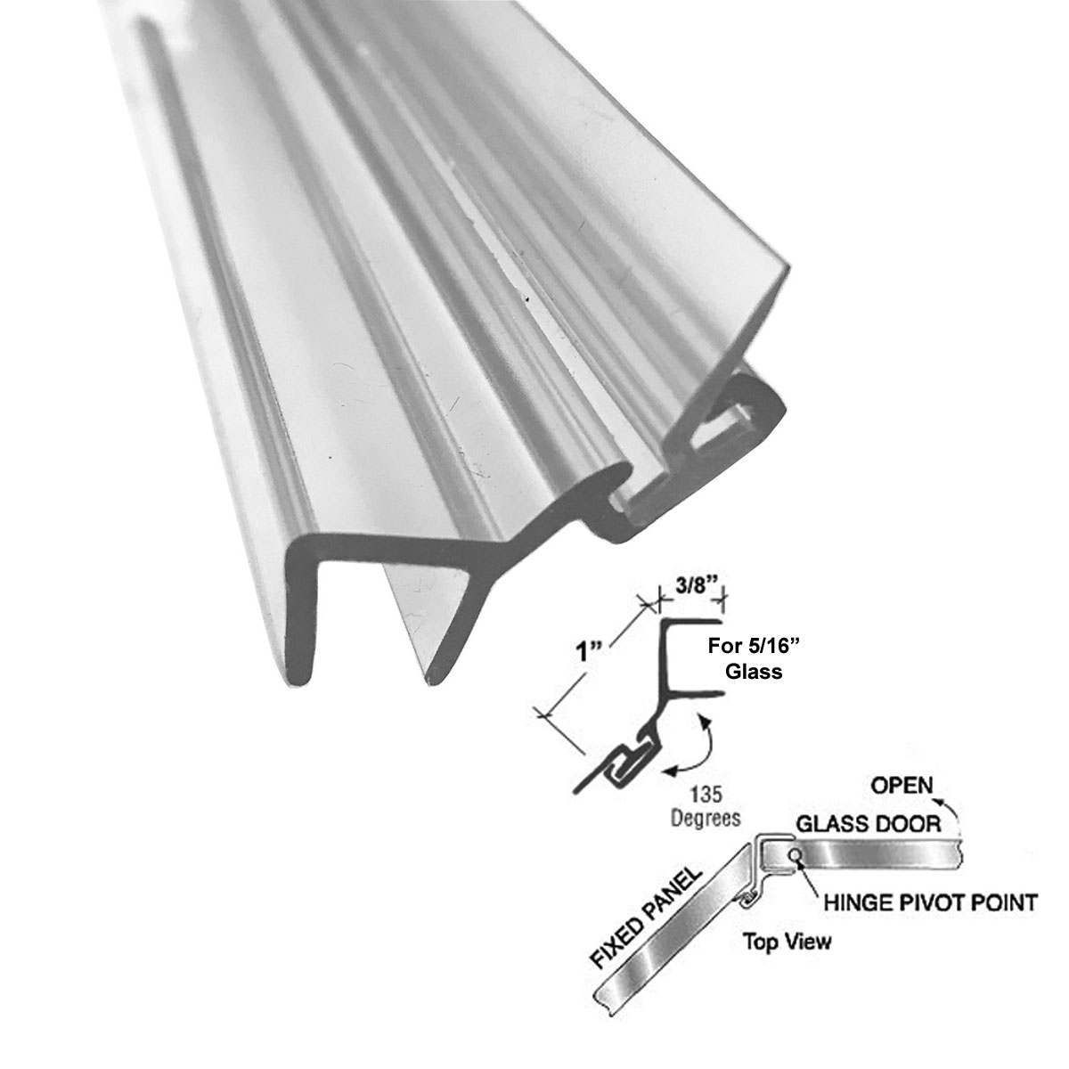 CRL Polycarbonate Door Jamb for 135 Degree for 5/16&quot; Glass - 73 in long | PDJ135