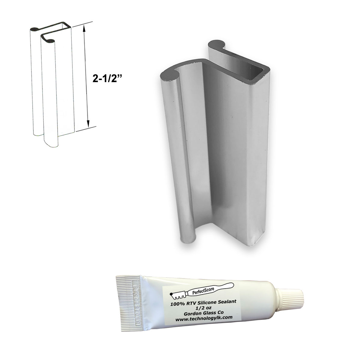 Gordon Glass™ Slip-on Pull Handle for Frameless Shower Doors 1/8&quot;, 5/32&quot; and 3/16&quot; Thick | BSPH