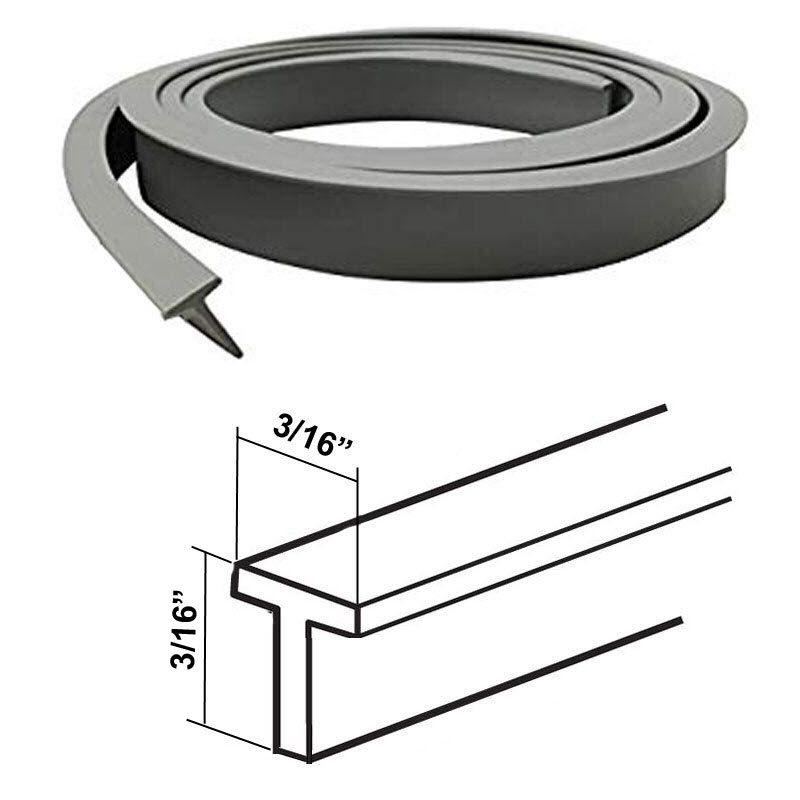 Gray &quot;T&quot; Sill Bead Vinyl for Framed Shower Doors - 7 ft Long | GTSB7