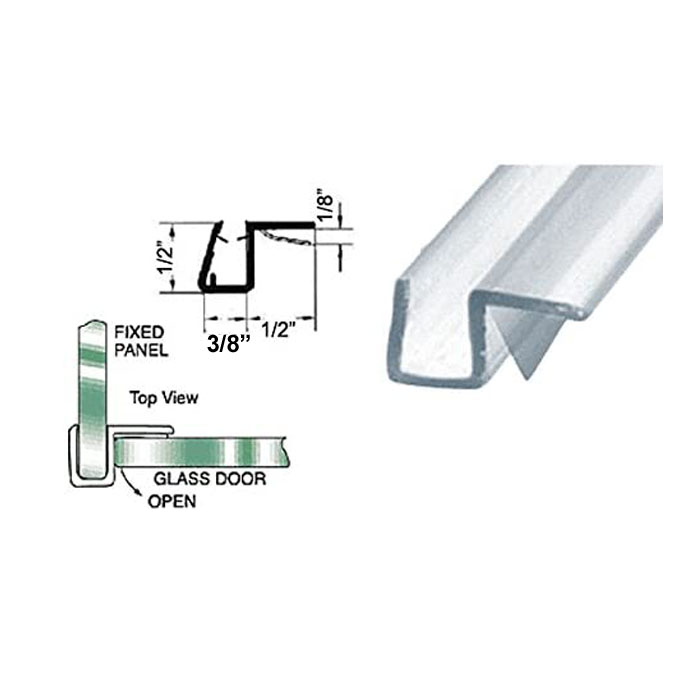 CRL &quot;h&quot; Panel Seal with Vinyl Cushion Fin for 90 Degree Application for 3/8&quot; Glass - 95 in long | PCJ10