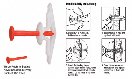 C.R. Laurence CRL Toggler&amp;#174; Hollow-Wall Anchors for 1/8&quot; to1/4&quot; (3 to 6 mm) - Package of 100 | T11009
