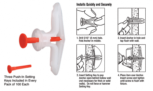 C.R. Laurence CRL Toggler&amp;#174; Hollow-Wall Anchors for 3/8&quot; to 1/2&quot; (9 to 13 mm) - Package of 100 | T11010