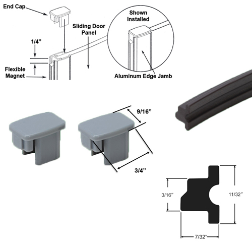 Flexible Shower Door Magnetic Seal 70&quot; Long with Gray Plastic End Caps | TER816