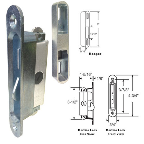 Gordon Glass Co. Gordon Glass&amp;#174; STB Sliding Glass Patio Door Lock, Mortise Type, Diagonal Hub, 3-7/8&quot; Screw Holes with Keeper | TLK32079