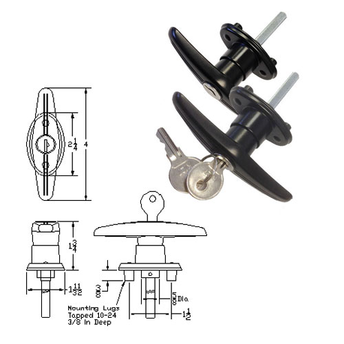 Truck Cap Locking T-Handle | Truck Topper T-Handle | Camper Shell T Handle Lock | TC311SET