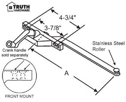 TechnologyLK STB Casement Window Operator, Left Hand, Front Mount, Stainless Steel Roller, White, 11&quot; Long Arm | 362223
