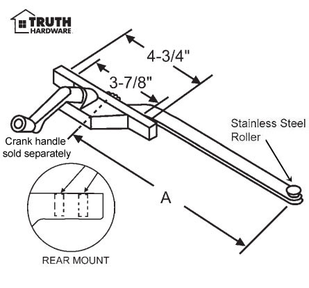 TechnologyLK STB Casement Window Operator, Left Hand, Rear Mount, Stainless Steel Roller, Chestnut Bronze, 9-1/2&quot; Long Arm | 364448