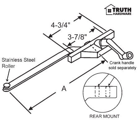 TechnologyLK STB Casement Window Operator, Right Hand, Rear Mount, Stainless Steel Roller, Chestnut Bronze, 9-1/2&quot; Long Arm | 364458