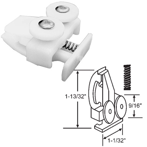 Nylon Guide with Two Rollers Assembly for Retractable Shower Doors  | RSDR2