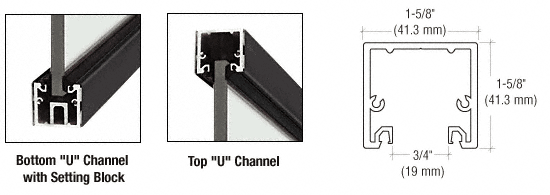 C.R. Laurence CRL 120&quot; Black &quot;U&quot; Channel with Roll-In Top Load Gasket - 10 Ft Long | UCBL3812SL
