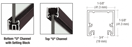 C.R. Laurence CRL 120&quot; Dark Bronze &quot;U&quot; Channel with Roll-In Top Load Gasket - 10 Ft Long | UCDU3812SL