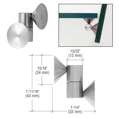 C.R. Laurence CRL Brushed Stainless UV Glass-to-Glass Cone Hinge - 24 mm Cone | UV6252